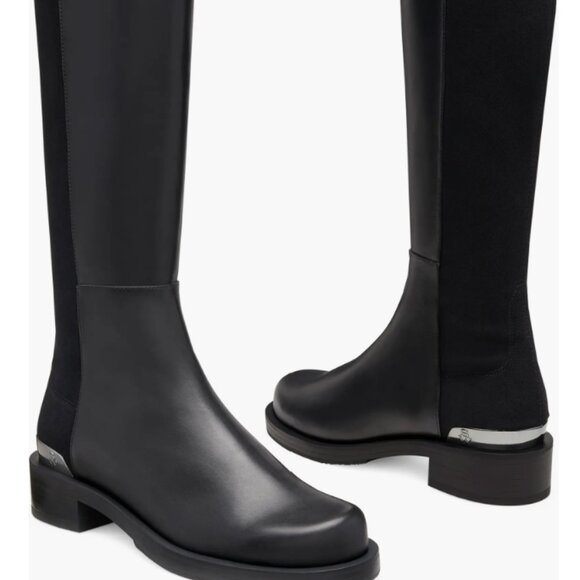 Stuart Weitzman 5050 Bold Logo Boot, black leather, size 9 - Picture 3 of 7